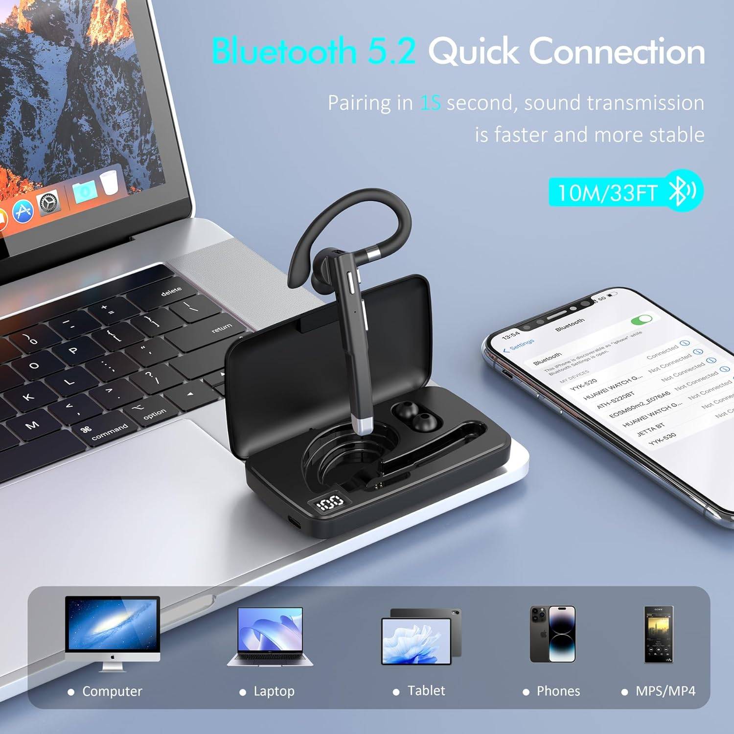 Bluetooth Wireless Headset with Microphone 1