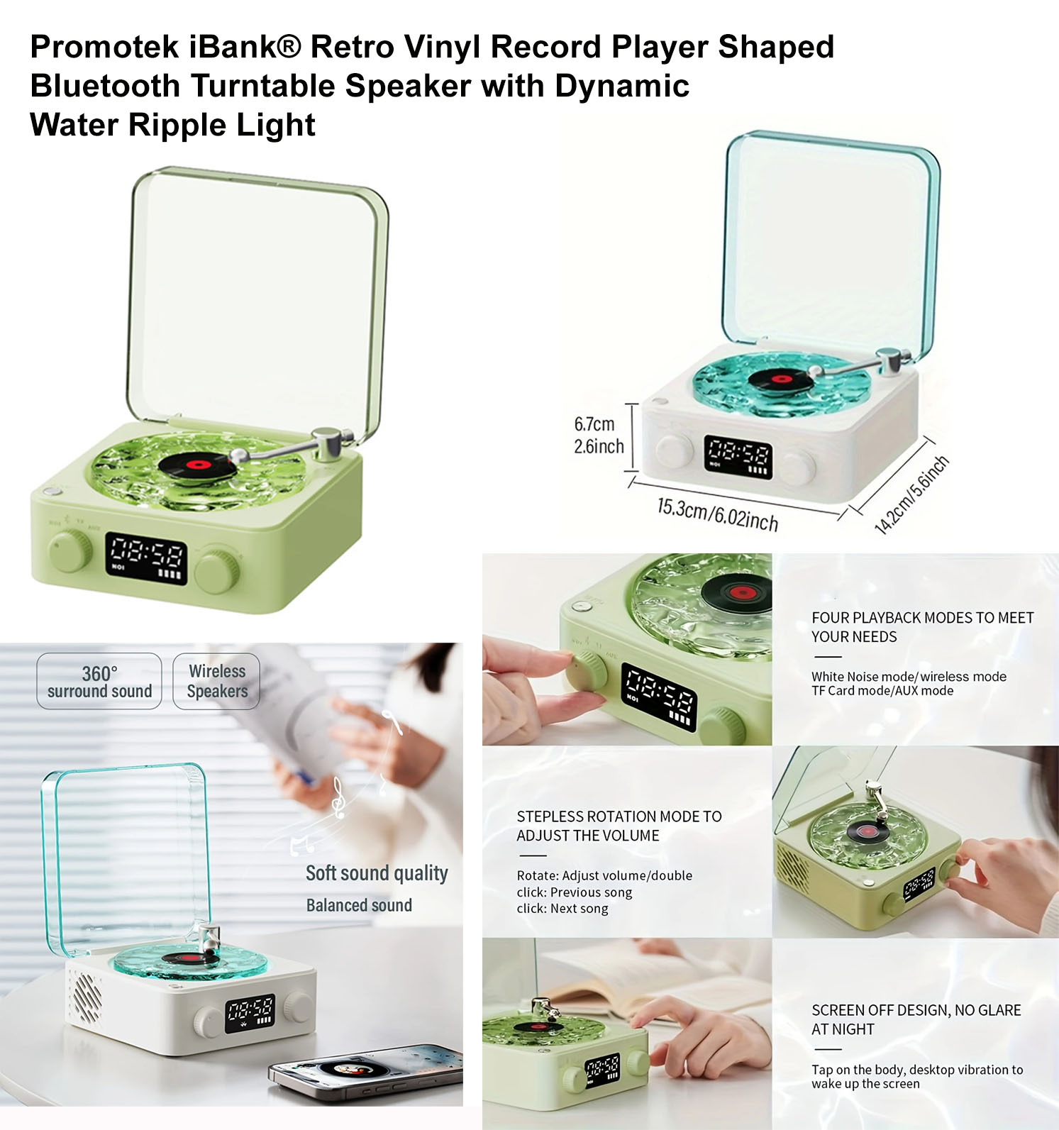 iBank ® Retro Vinyl Record Player Shaped Bluetooth Turntable Speaker 1