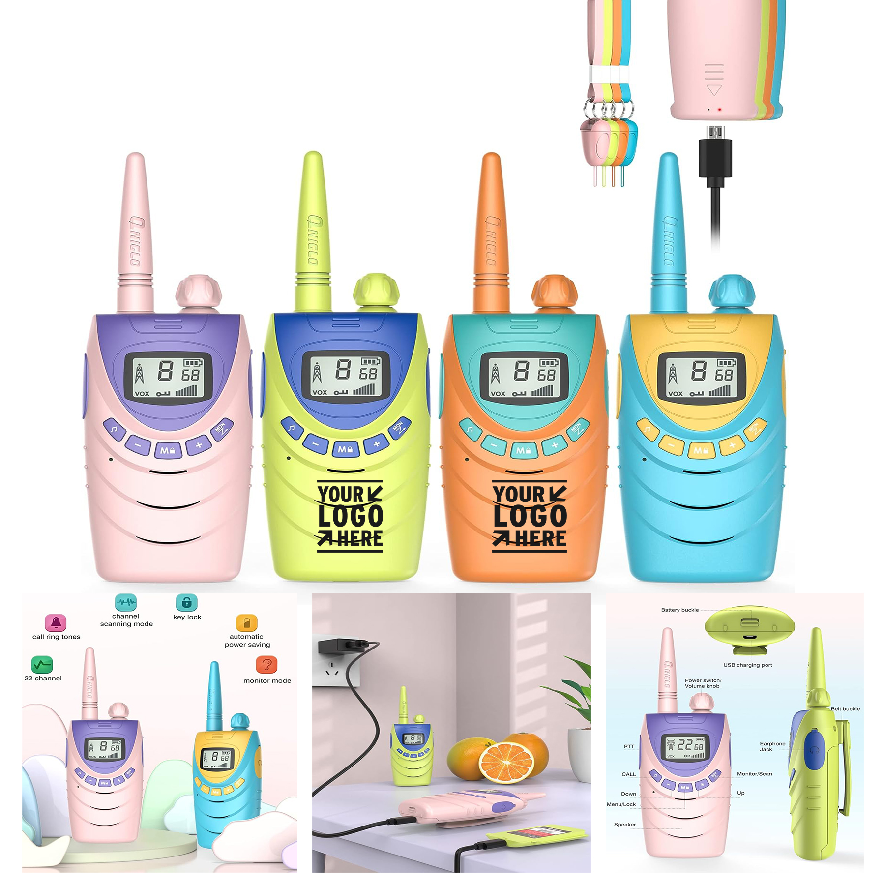 4 Pack Kid Girls Outdoor Camping Games Rechargeable Walkie Talkies With - 2
