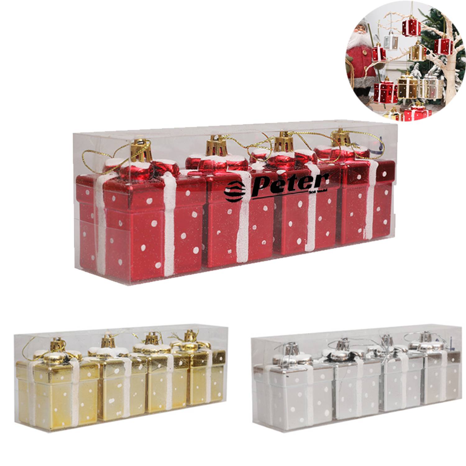 4 Pcs Mini Christmas Tree Ornament Gift Boxes 8