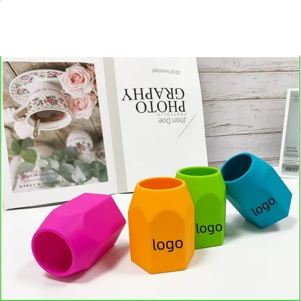 Silicone pen holder simple color geometric desktop storage 4