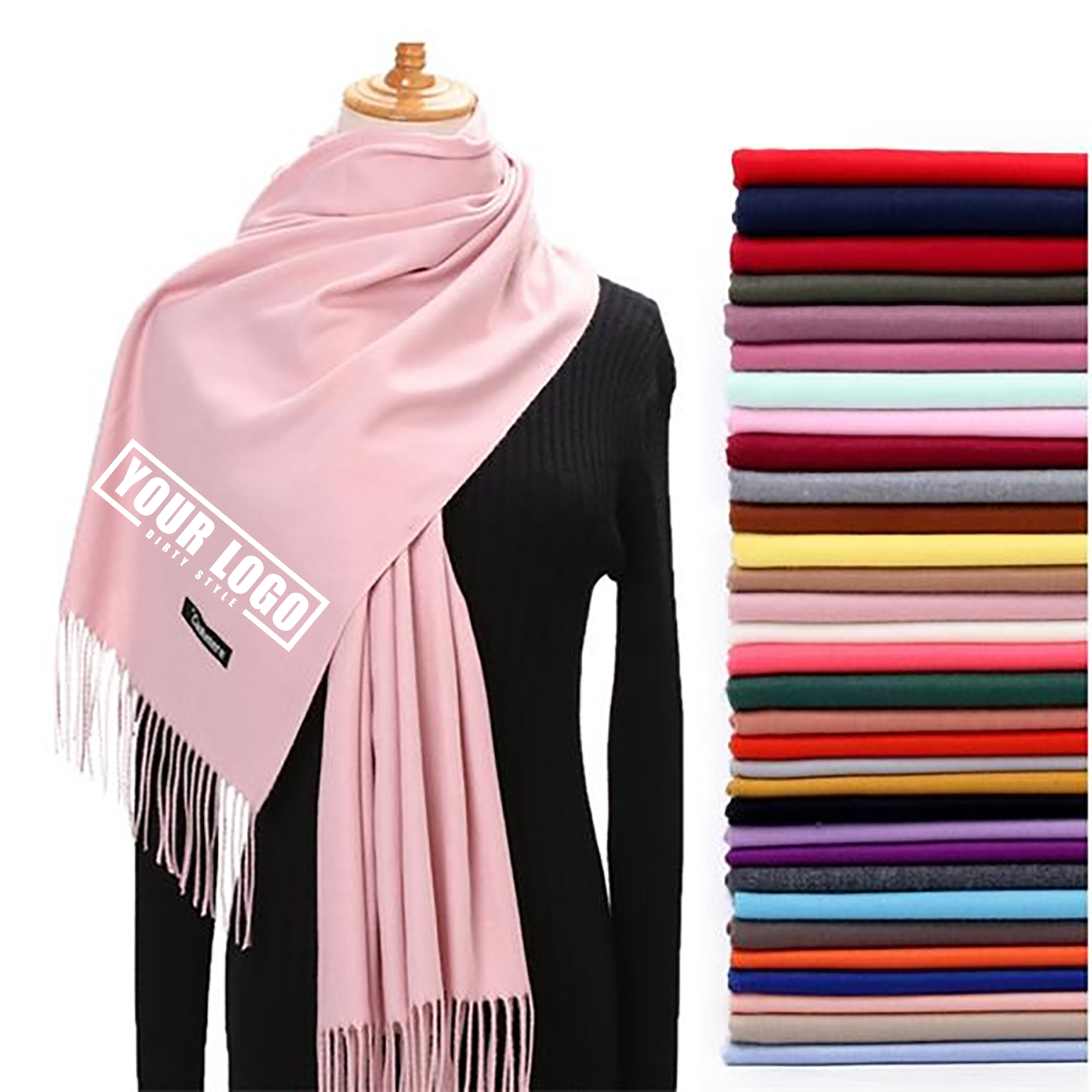 MOQ50Pcs Oversize Cashmere Pashmina Woven Scarf With Fringes 2