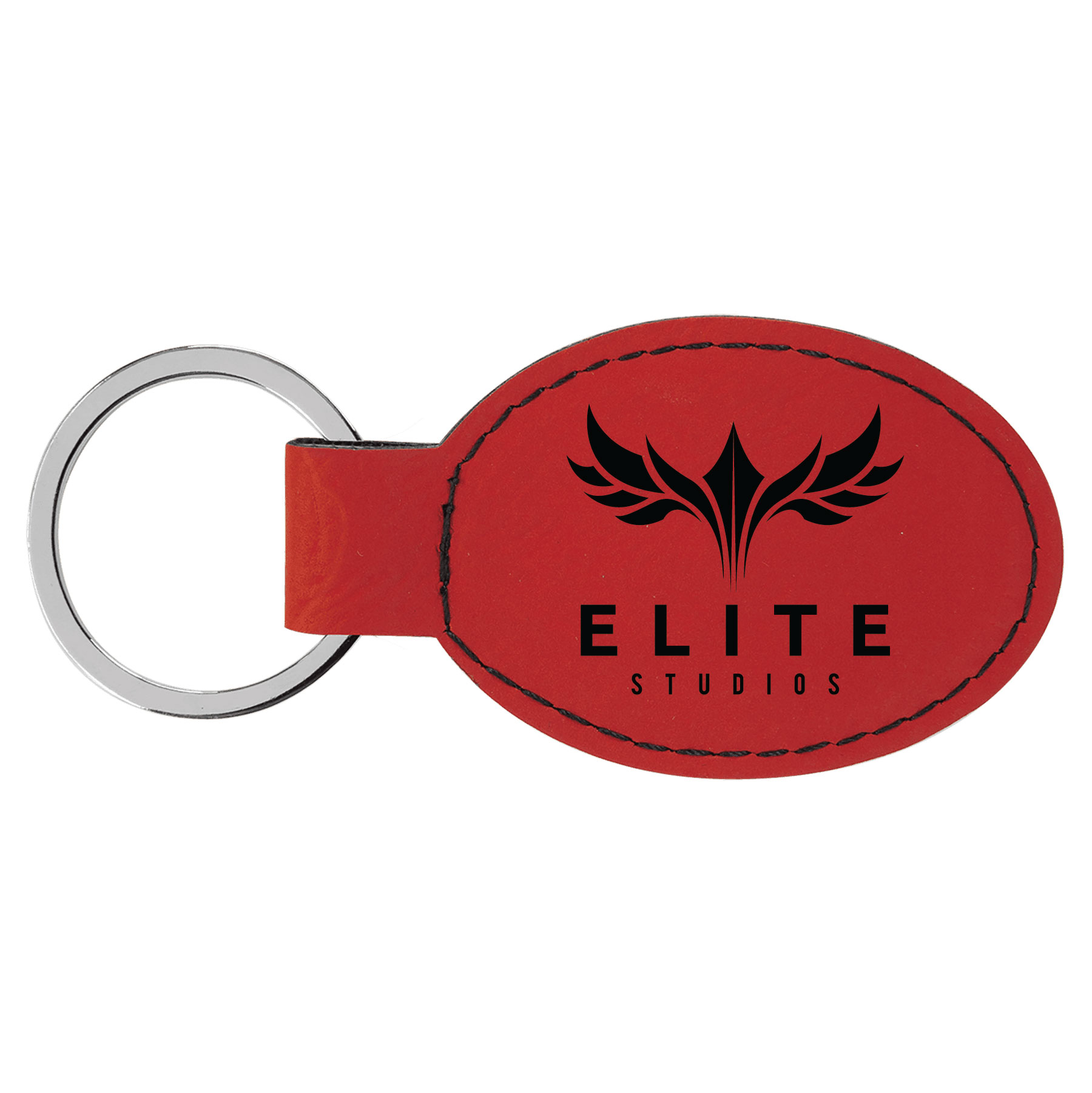 Red Leatherette Oval Keychain