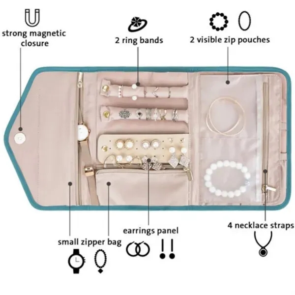 Travel Jewelry Roll - Compact Organizer for Storage 9