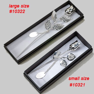 7.5" Silver Plated Rose w/ engraving plate 1