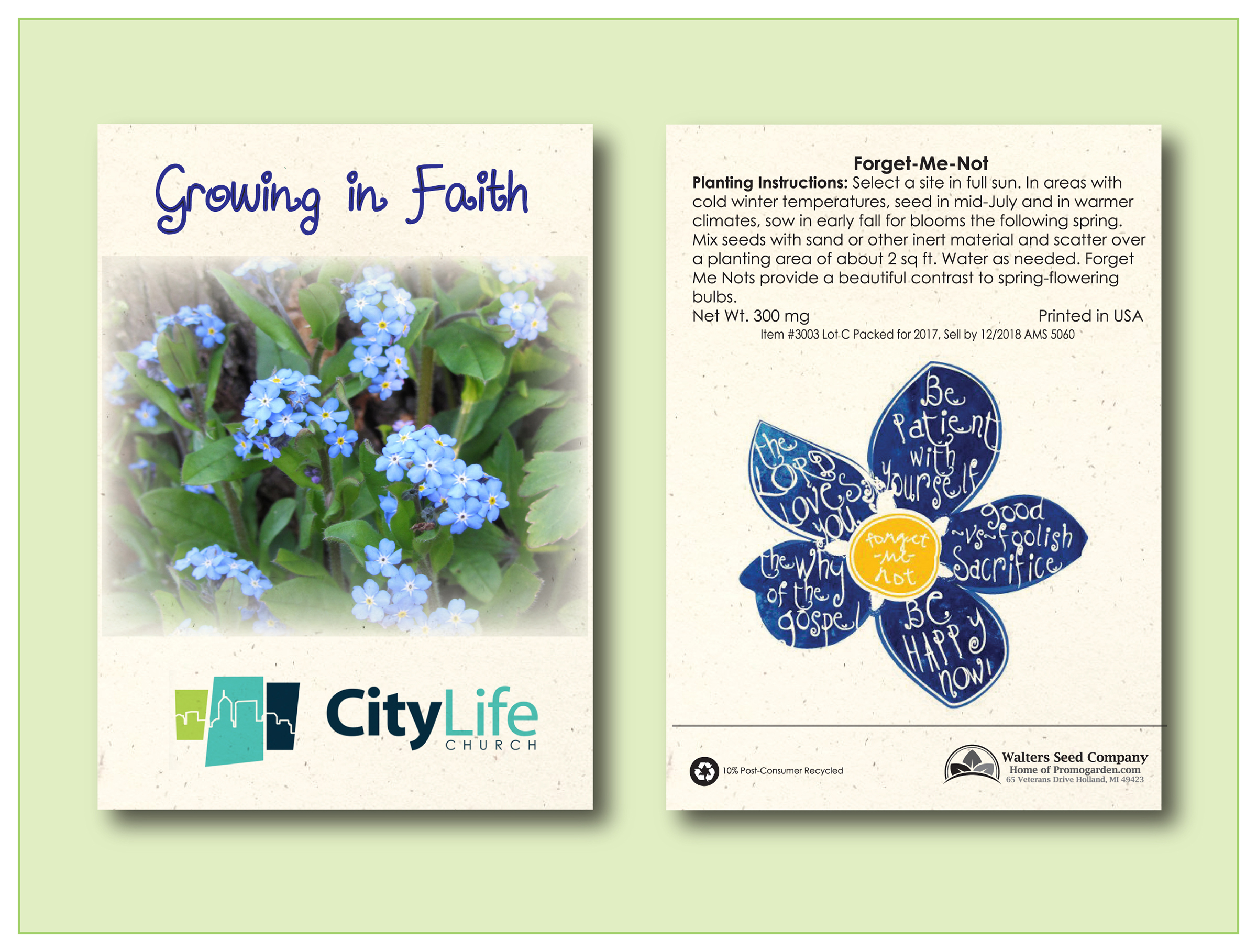 Forget Me Not Seed Packet - Size 3.25" x 4.5"