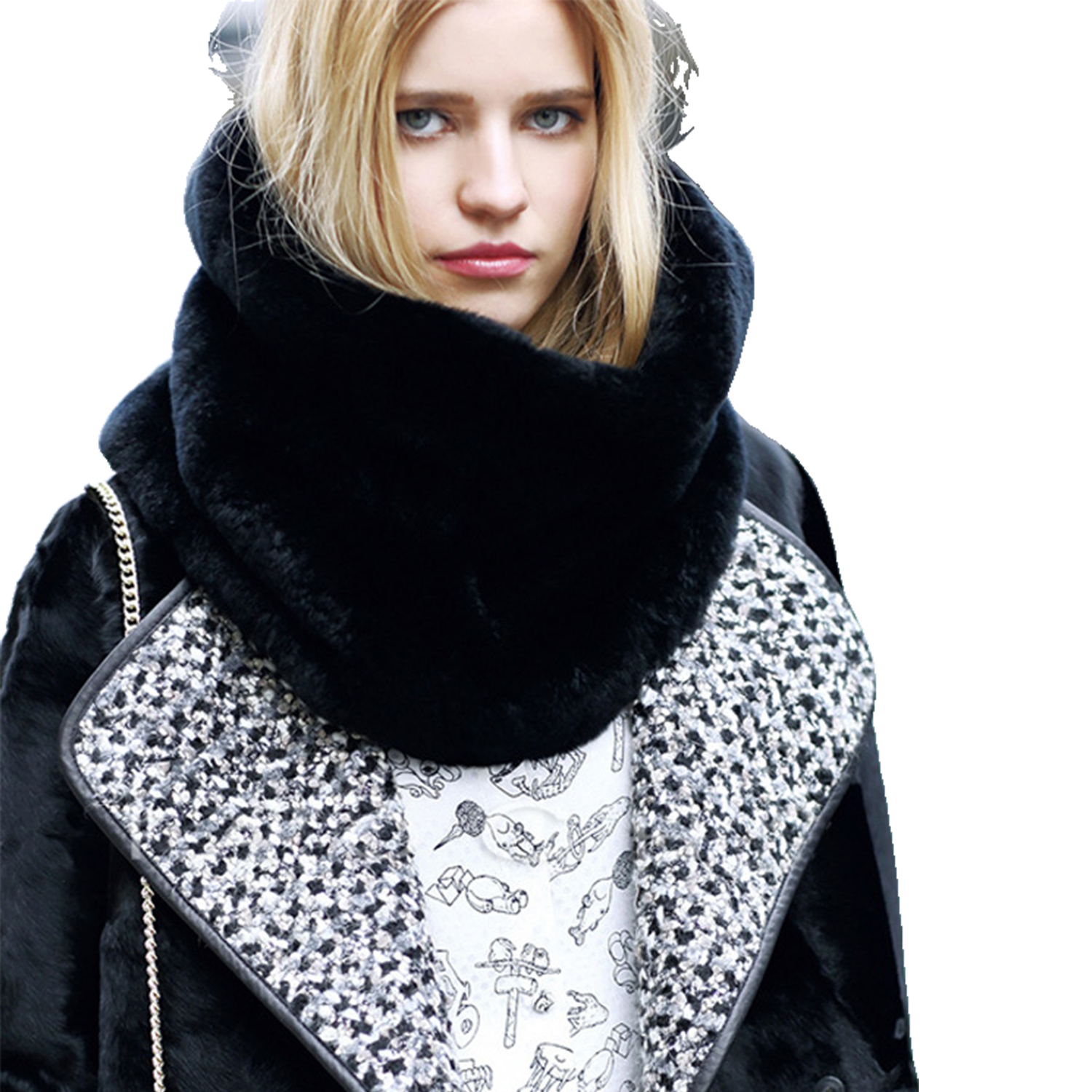 Women's Korean fashionable double-layer fleece scarf shawl 2
