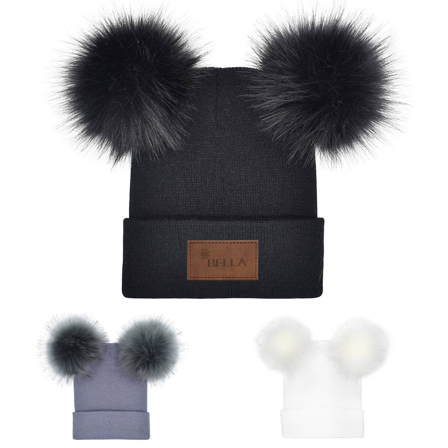 Acrylic Winter double furball knitted beanie 2