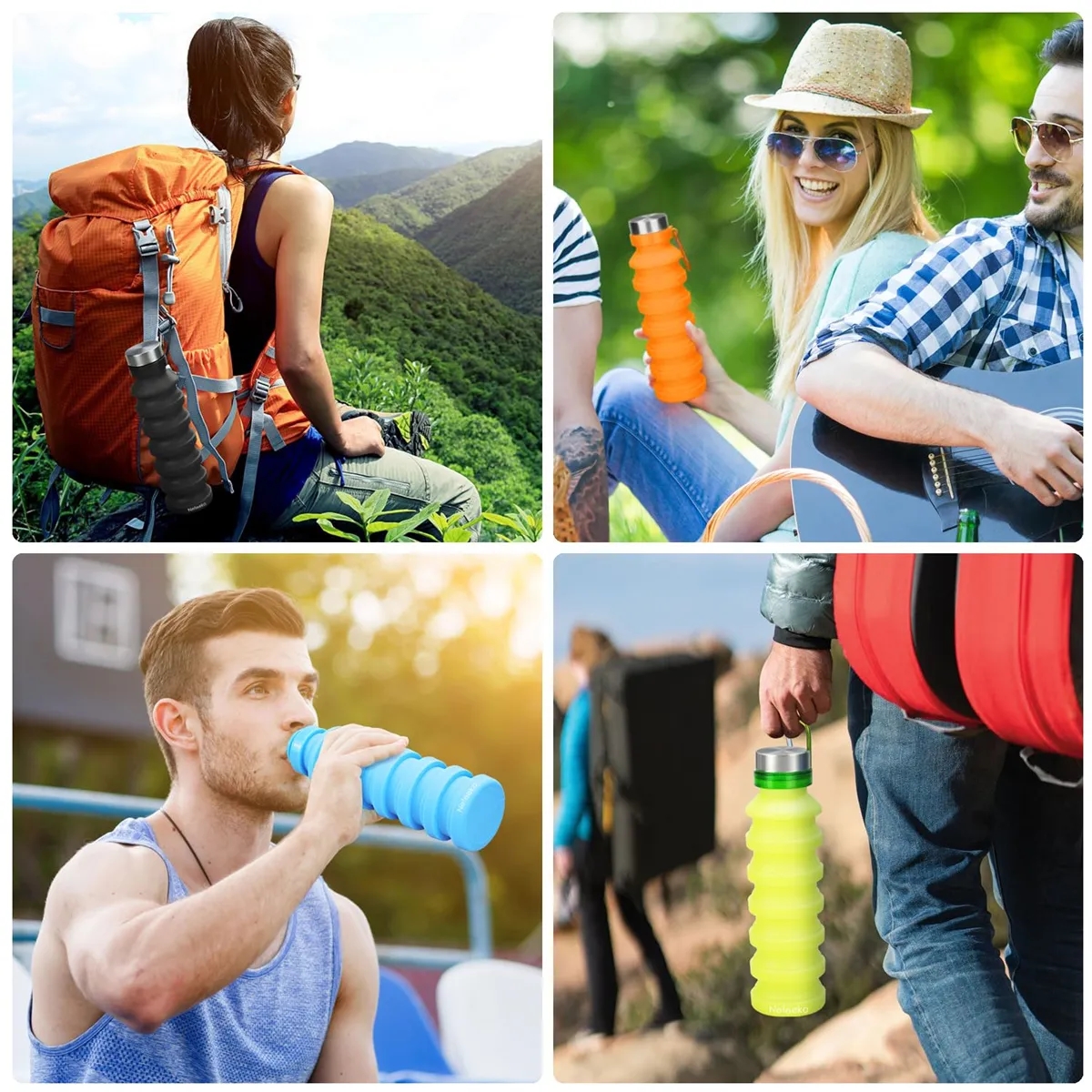 Reuseable Silicone Collapsible Water Bottle with Carabiner 5