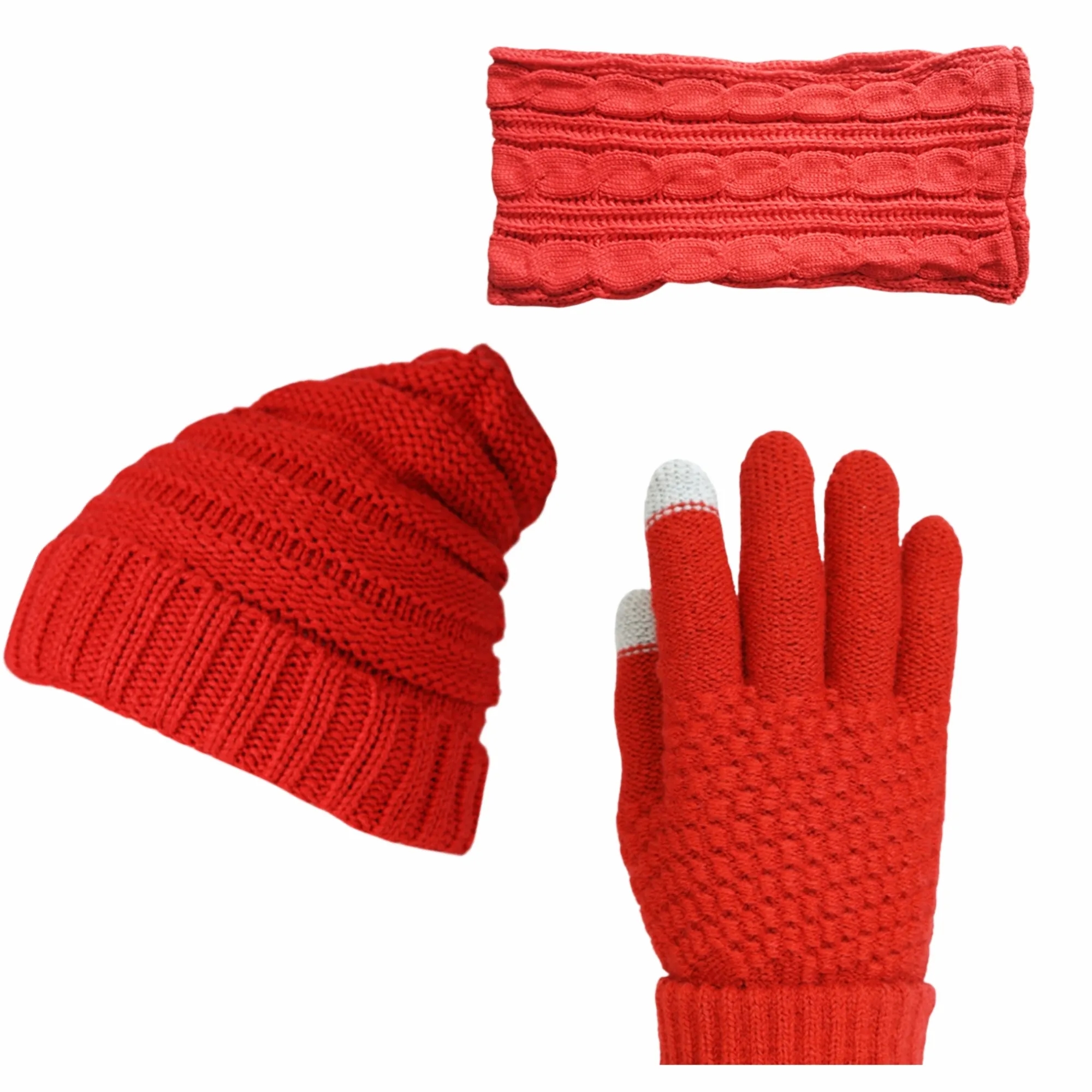 Knitted Hat, Scarf And Gloves Three - Piece Set 3