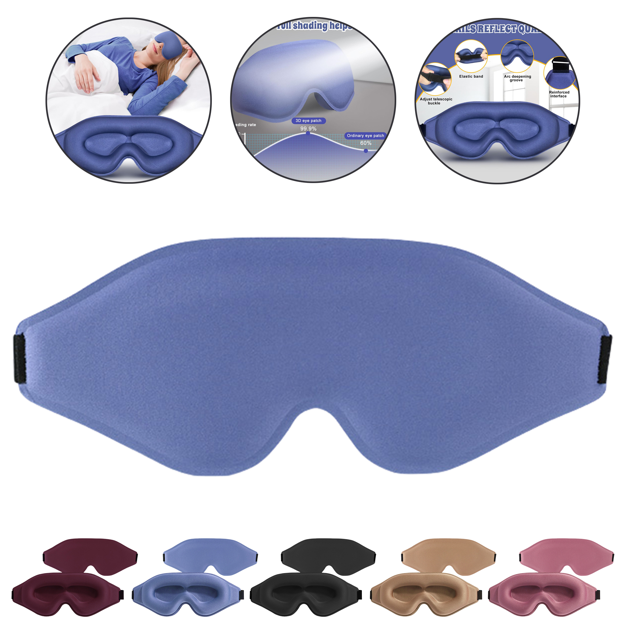 Soft Comfortable 3D Contoured Sleep Mask with Hollow Nose Bridge 7