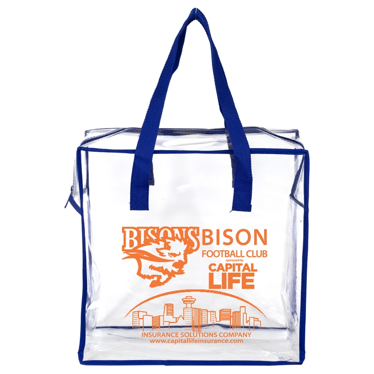 12"W x 12"H x 6"Gusset – "ARETE" Clear Vinyl Stadium Compliant Tote Bag with Zipper 7
