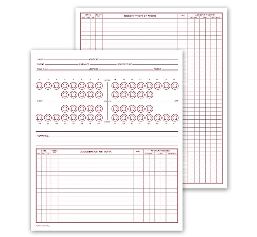 Dental Exam Records, Numbered Teeth System C, Folder Style 1