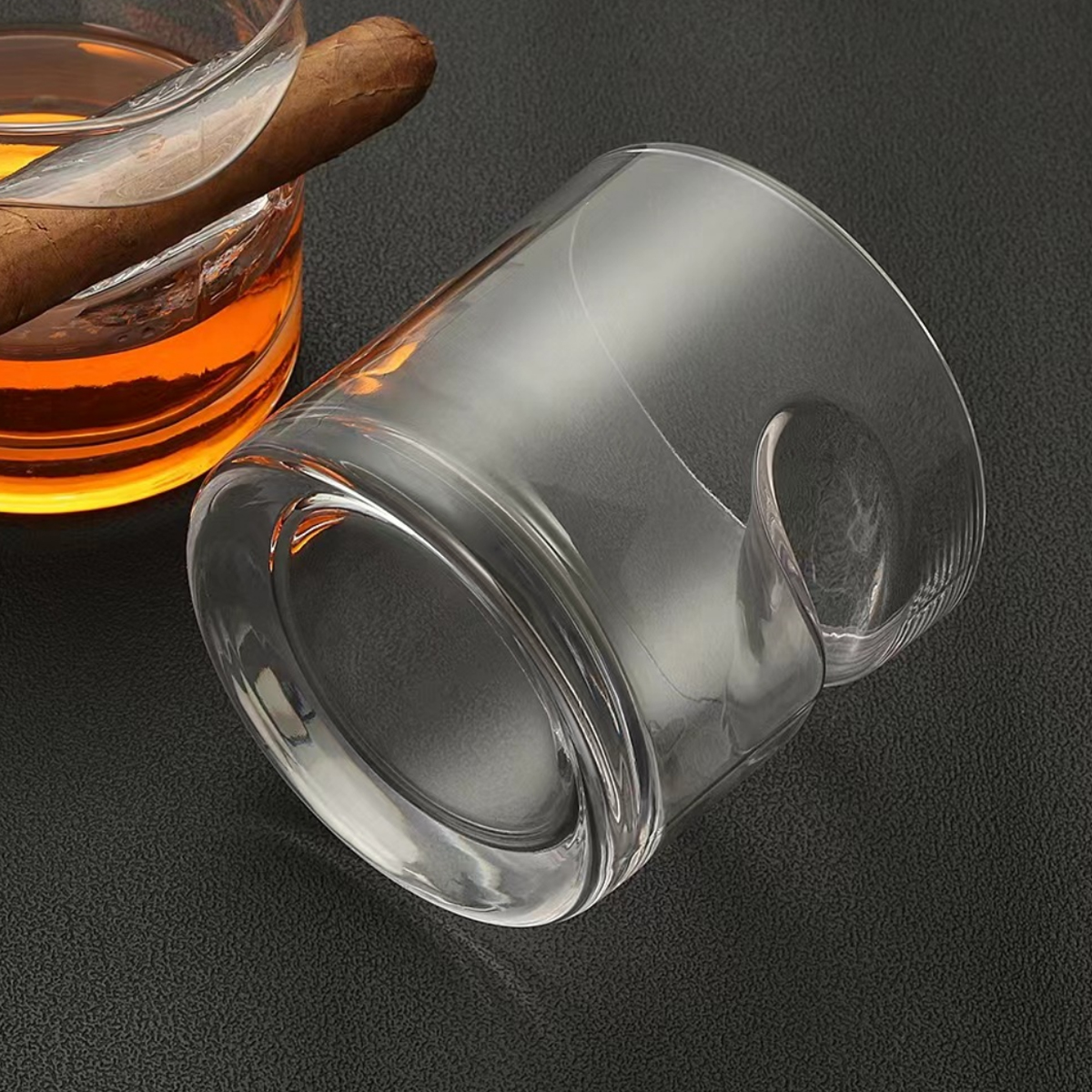 Square Retro Fashioned Whiskey Glass with Cigar Rest 2