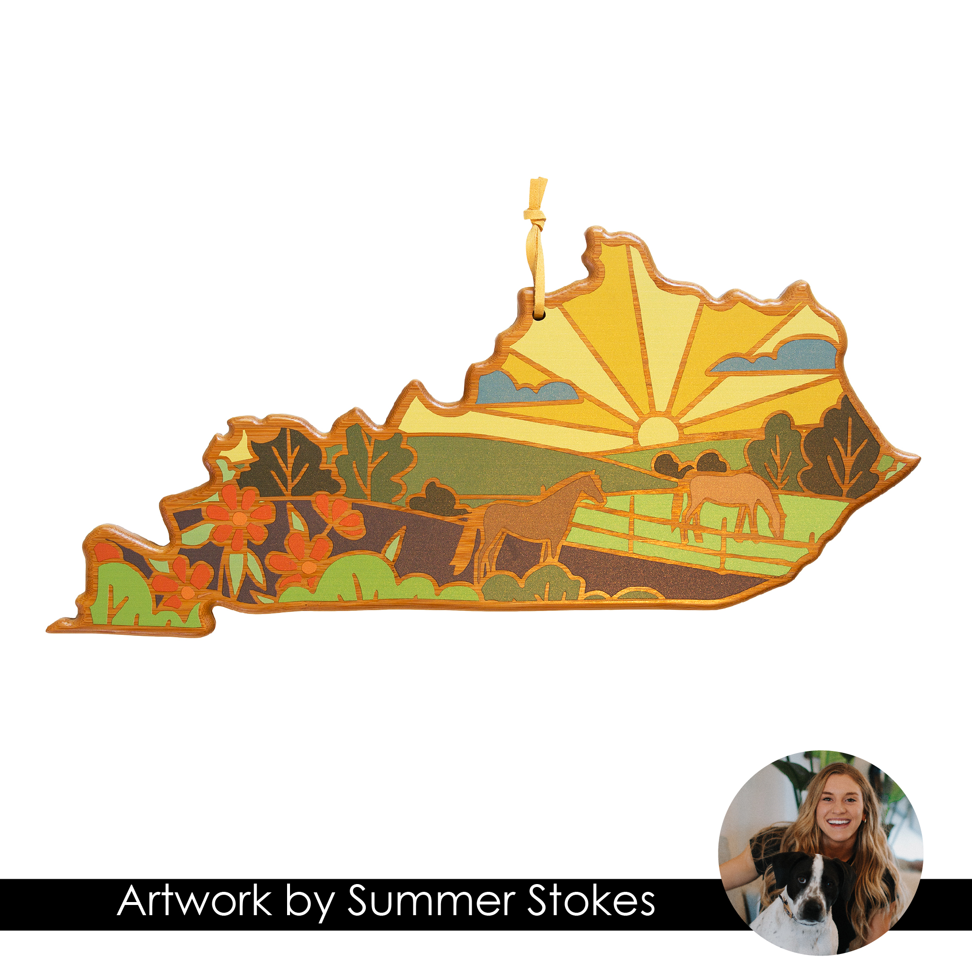 Kentucky State Shaped Serving and Cutting Board with Artwork by Summer Stokes 4