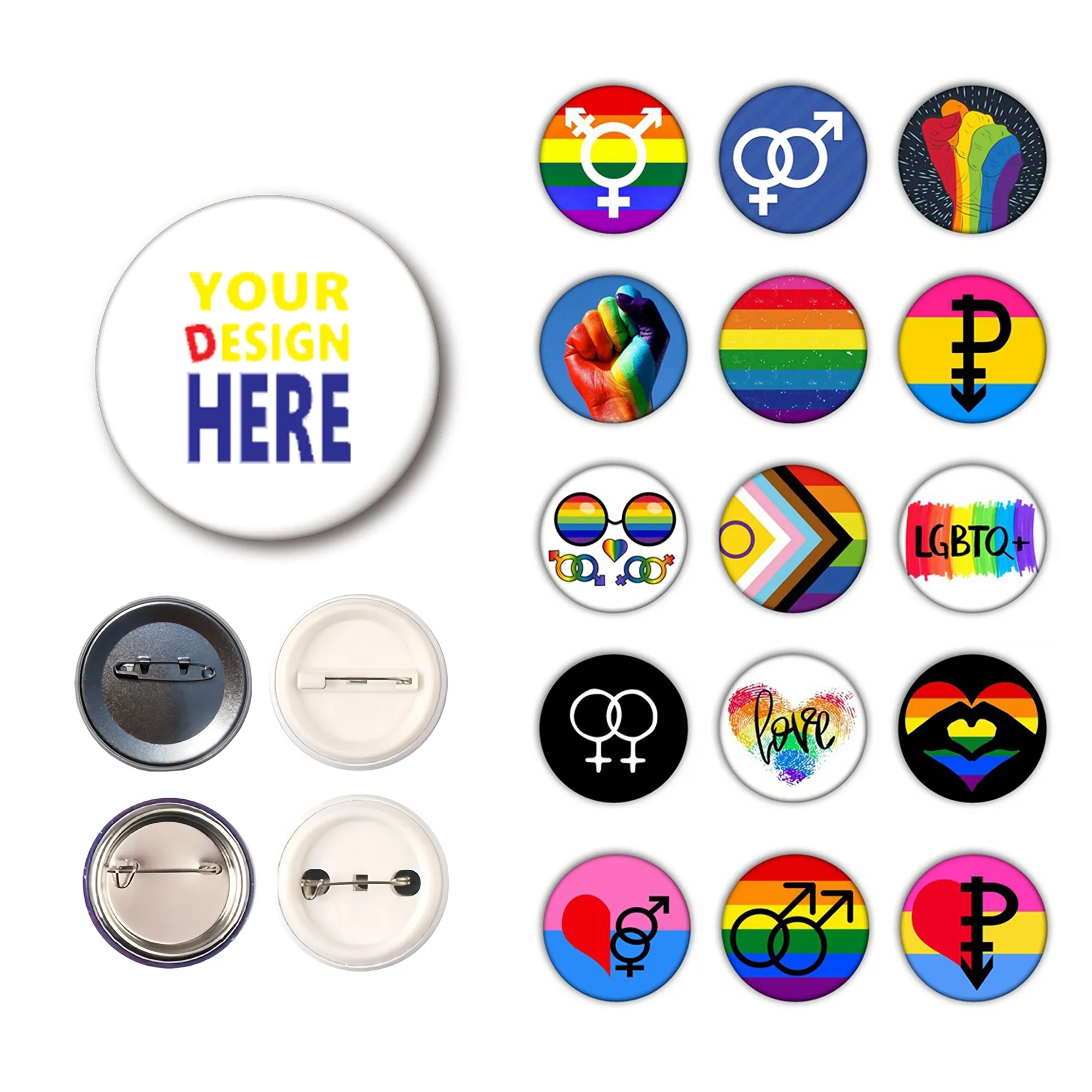 2.3"Dia Round Tinplate Badge Button Pin MOQ 50PCS 2