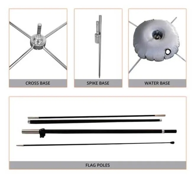 Blade flag-Single side-Cross base w/ water bag 2.25' x 11.5' 2