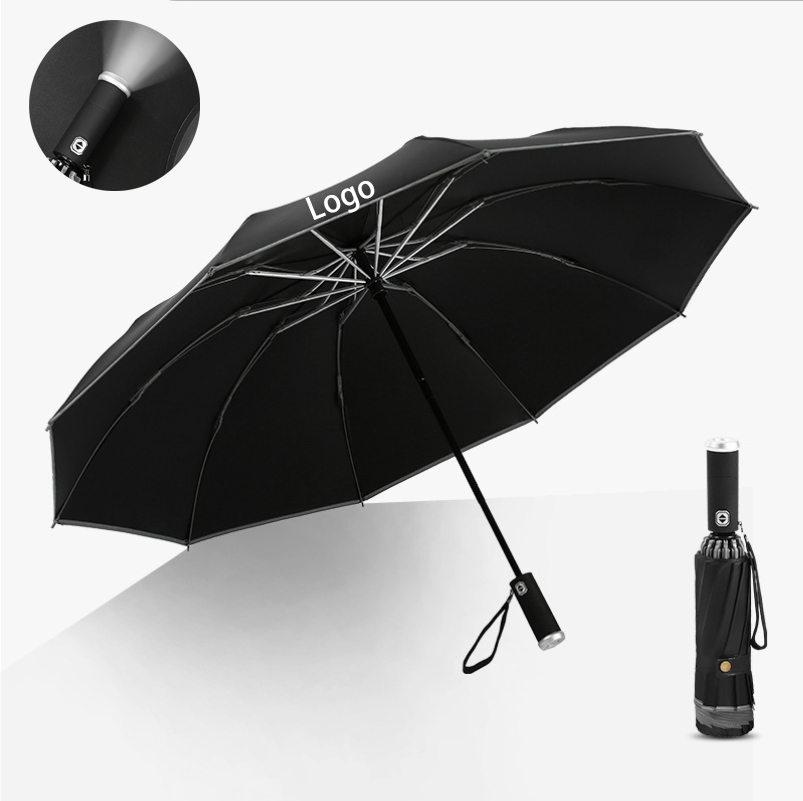 Automatic Compact Umbrella with LED Flashlight and Reflective Strip 2