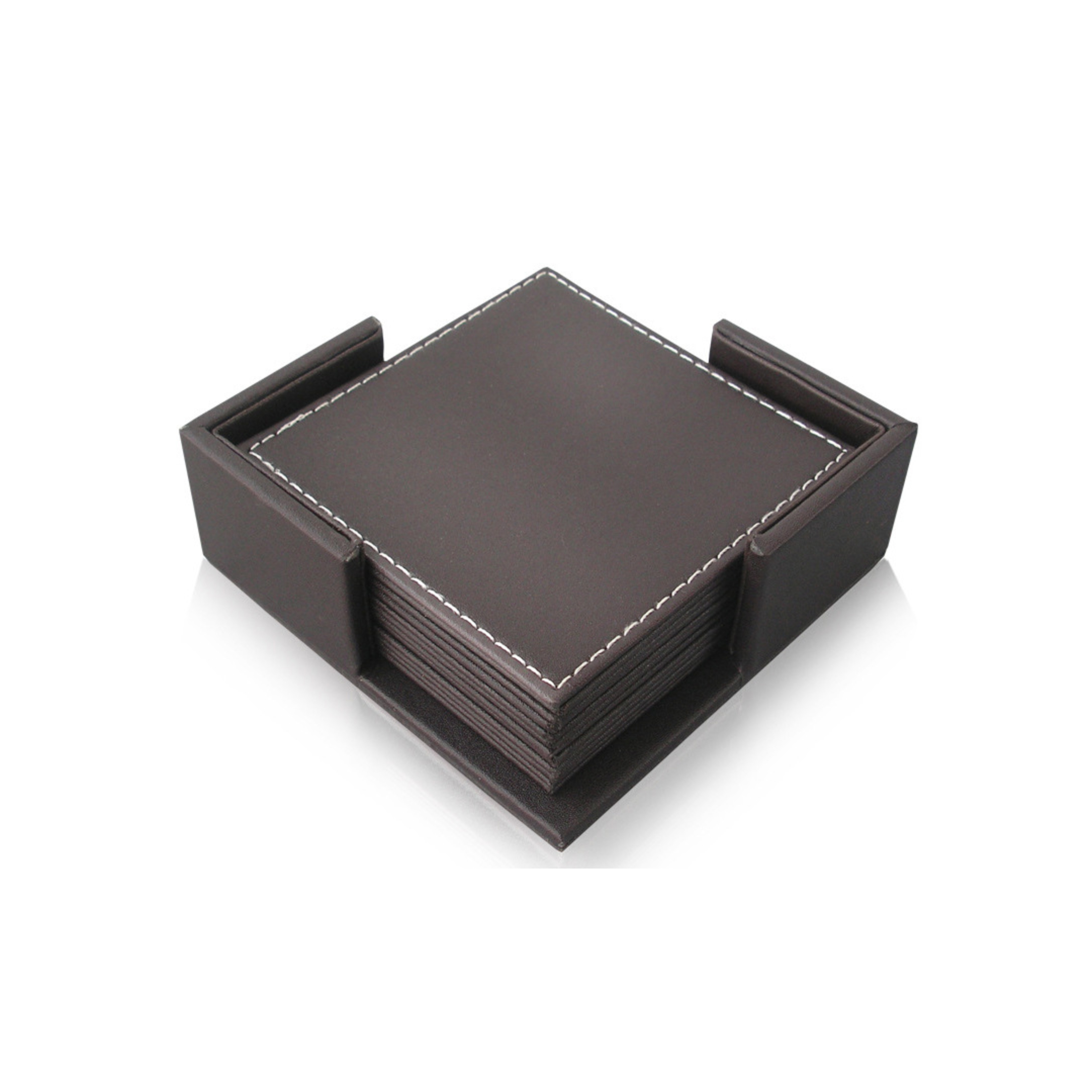 6pcs Square Shaped Leather Coaster Set with Holder 4
