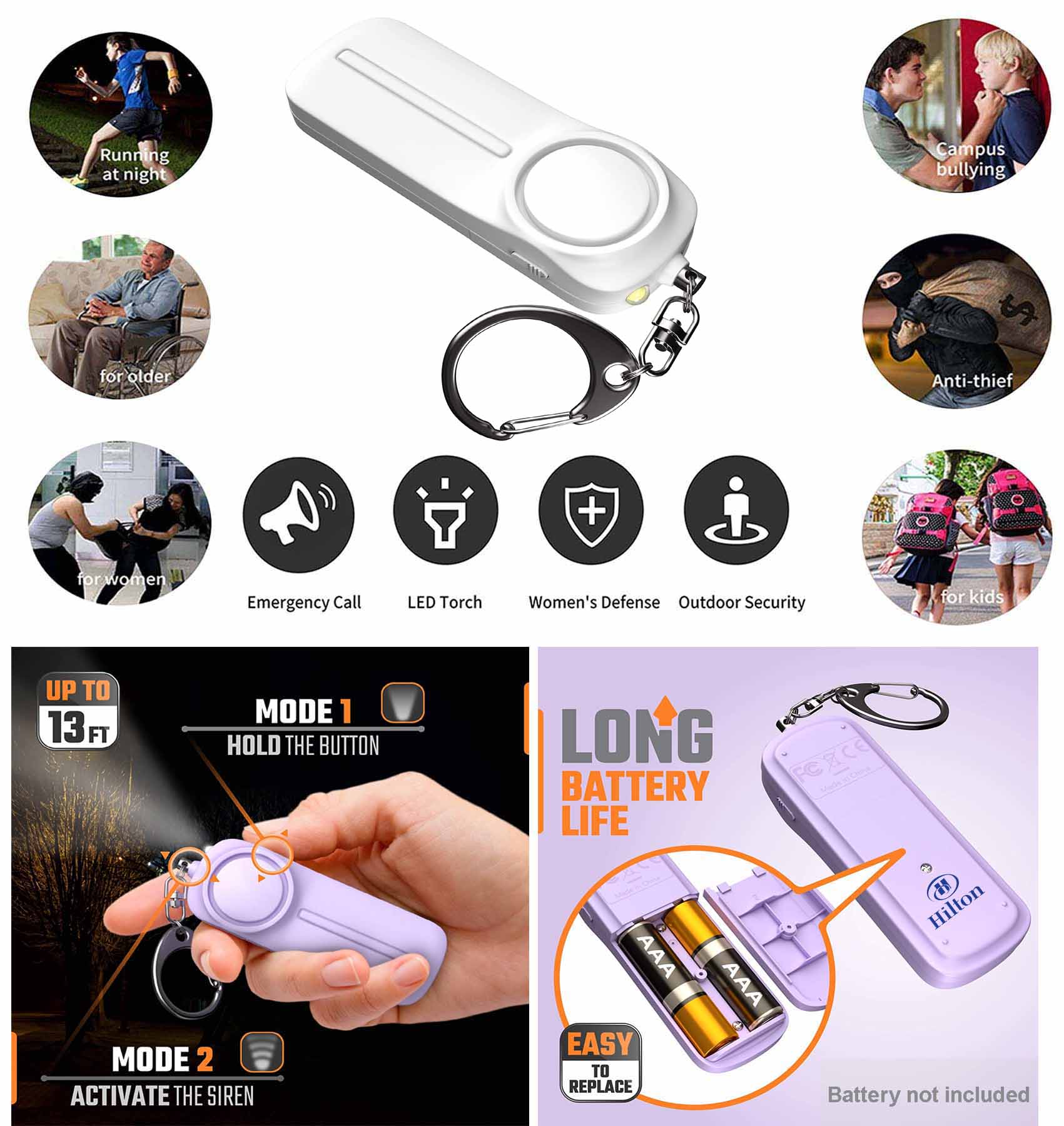 iBank ® Self Defense Alarm Keychain with SOS LED Light 1
