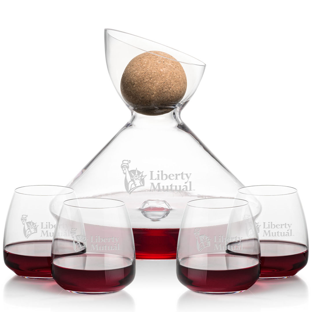 Woodbury Carafe w/Cork Stopper & Hogarth Stemless Wine 2