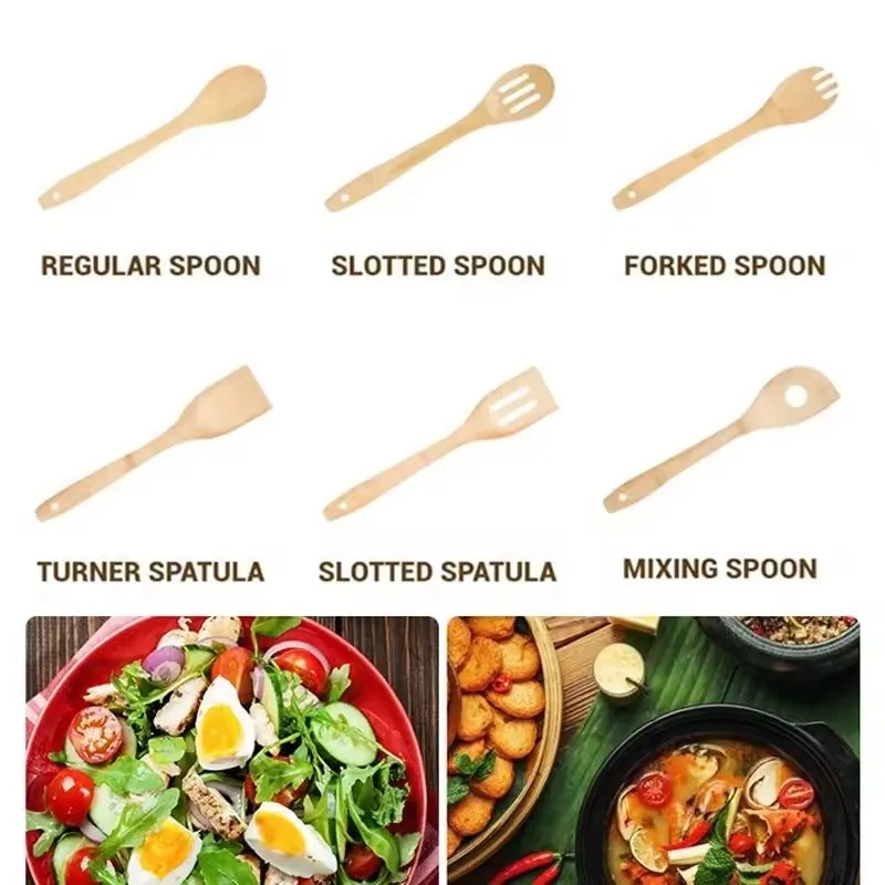 6 Pieces Bamboo Kitchen Utensil Set 8