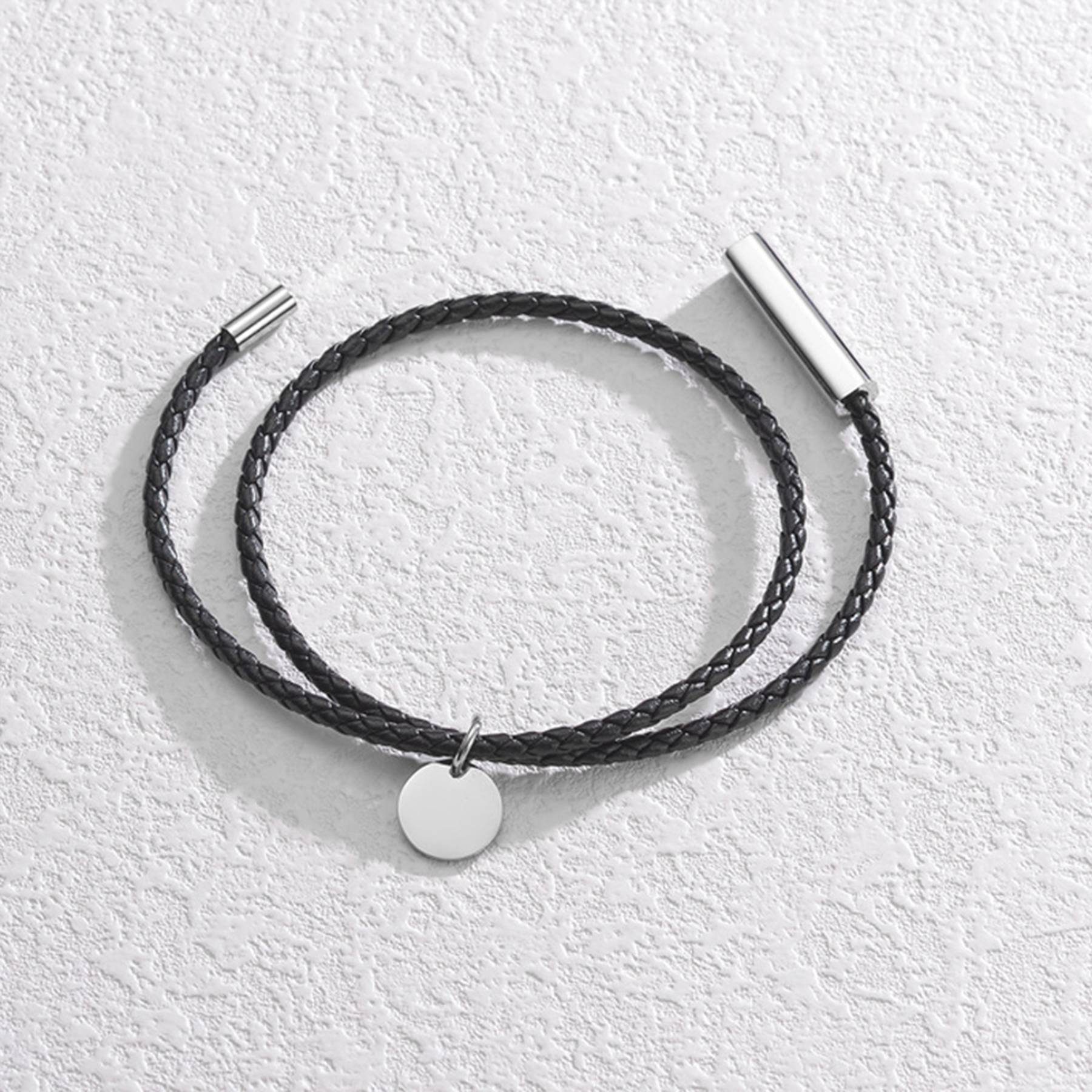 Steel Braided leather rope round pendant bracelet 3