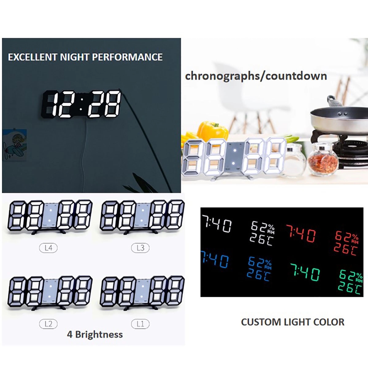 3D Led Wall Desk Clock Alarm 3