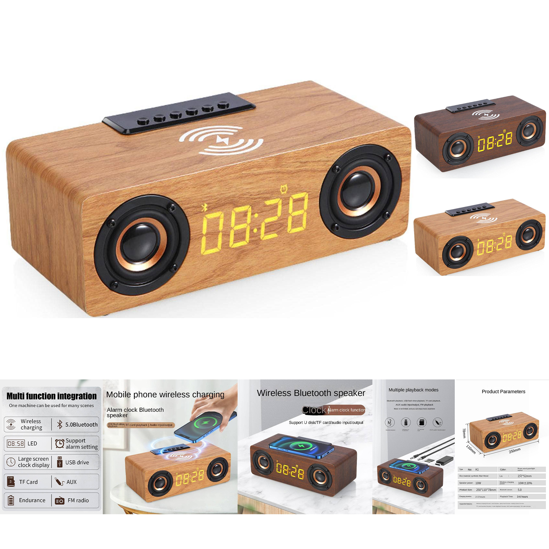 Multi-Function Wooden Vintage Alarm Clock 2