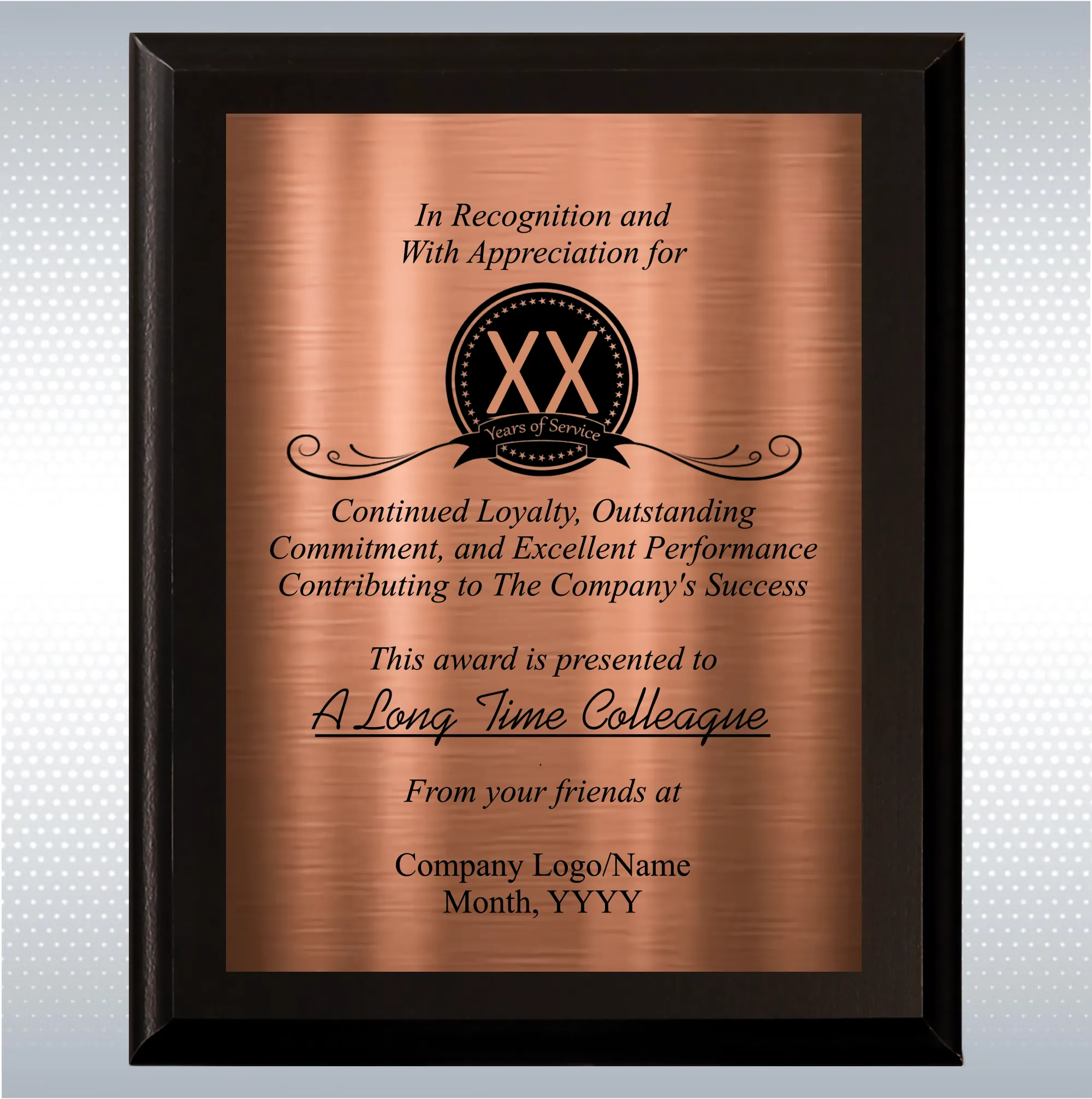 Black Matte Personalized Years of Service Gift Award Plaque 9