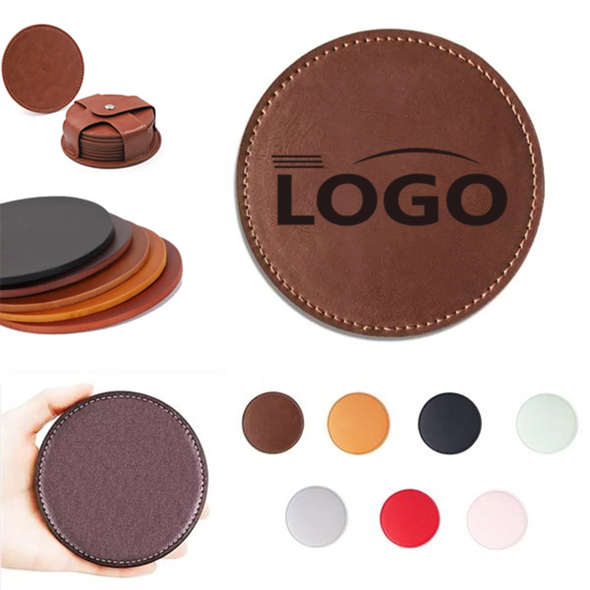 Exquisite Custom Printed PU Leather Absorbent  Round Coaster 4