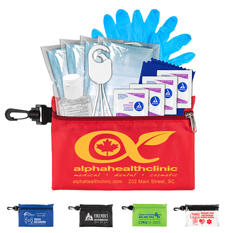 "Jupiter" 12 Piece Safety Kit in Zipper Pouch with Carabiner Attachment 17