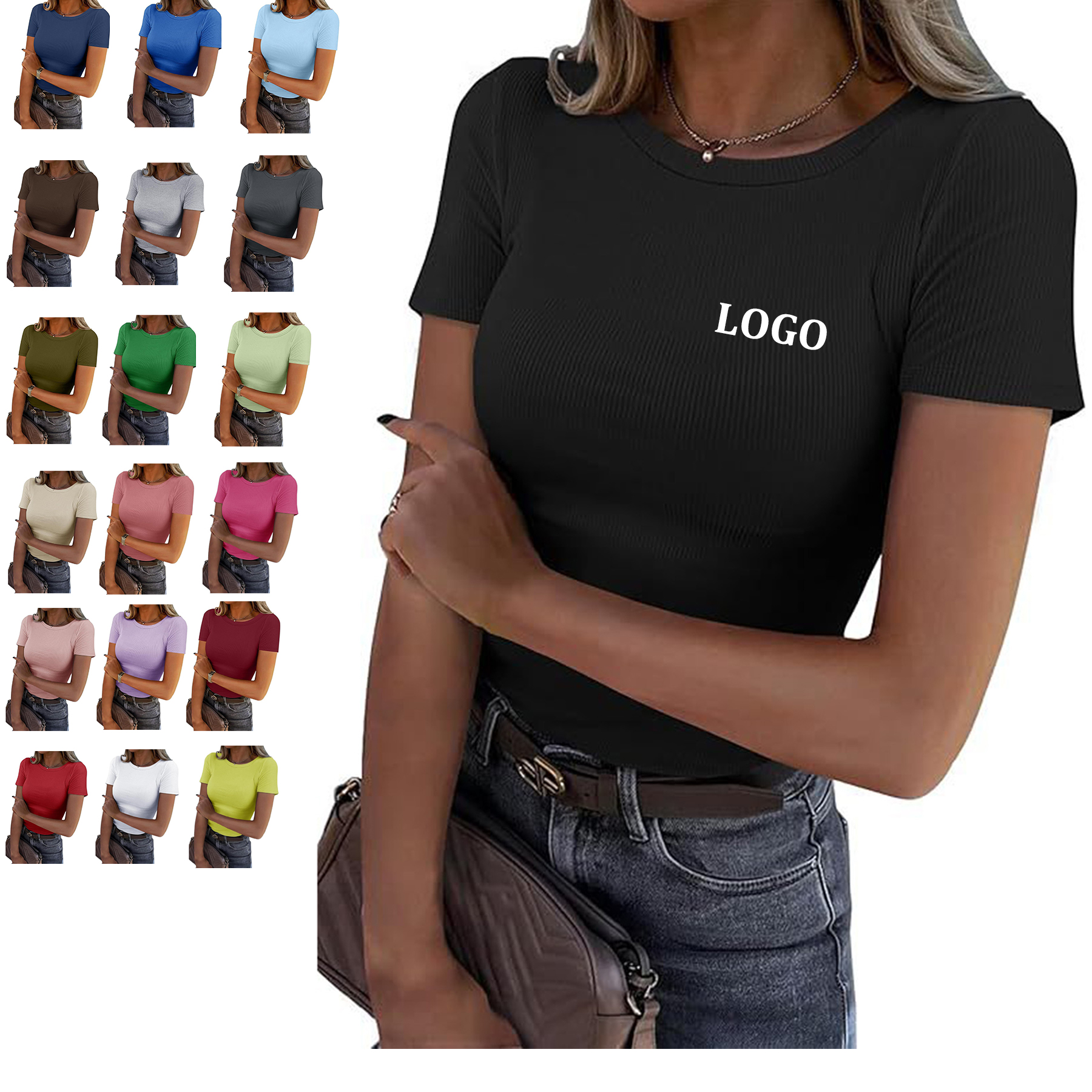 Slim Fit Tops for Women Short Sleeve Crew Neck Shirts 7