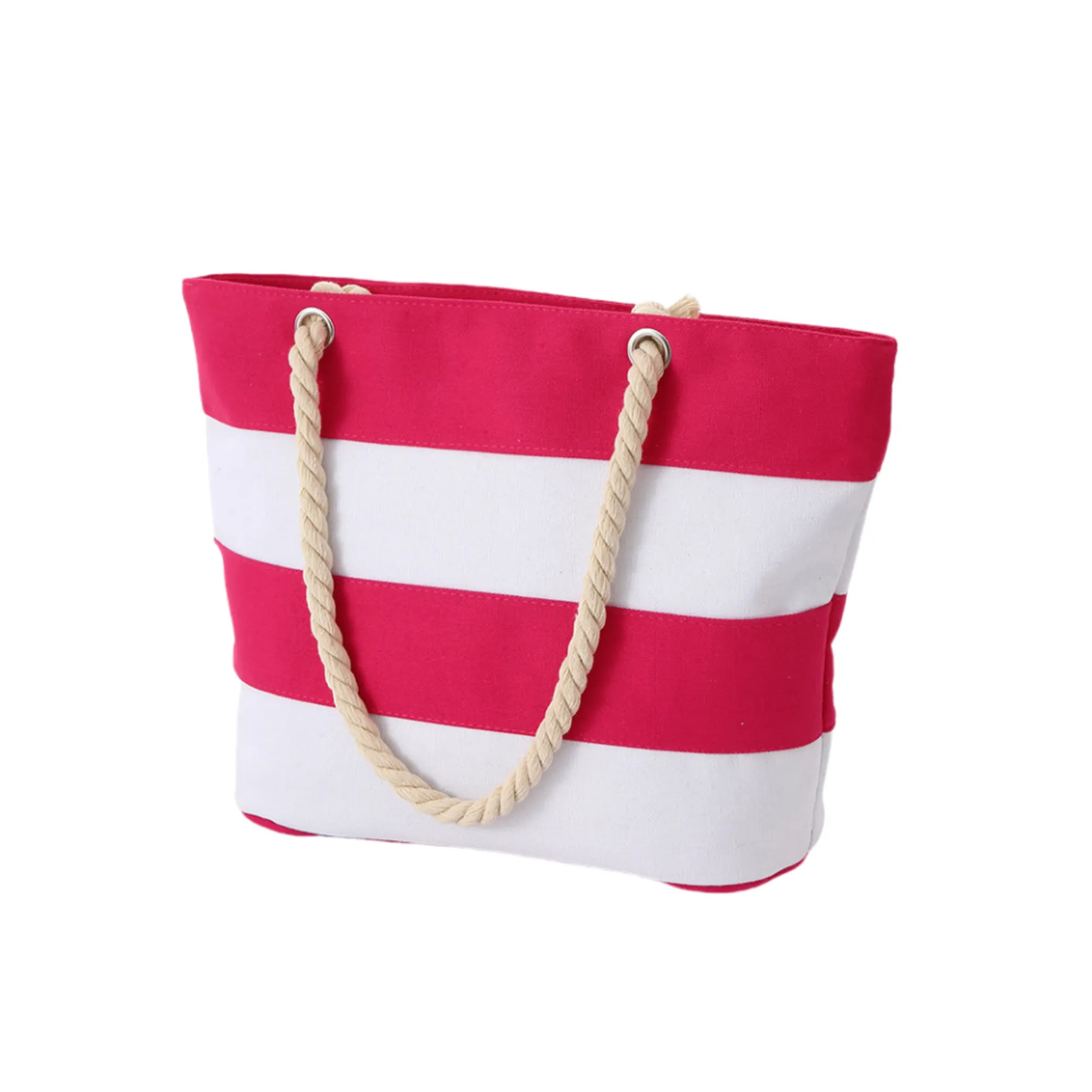 Large Striped Canvas Beach Bag With Cotton Rope Handles, custom tote bag with logo imprint 8