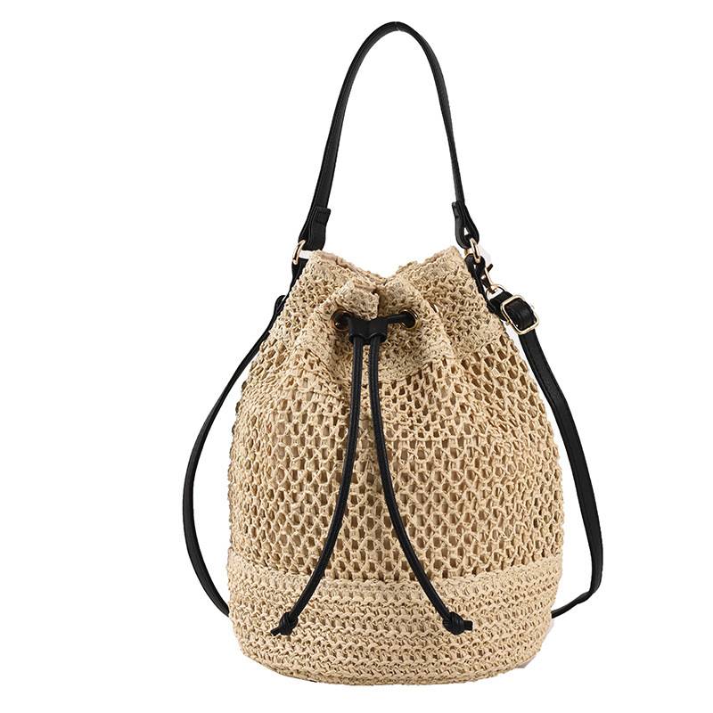 Jute Woven Beach Drawstring Bucket Handbag Crossbody Bag 3