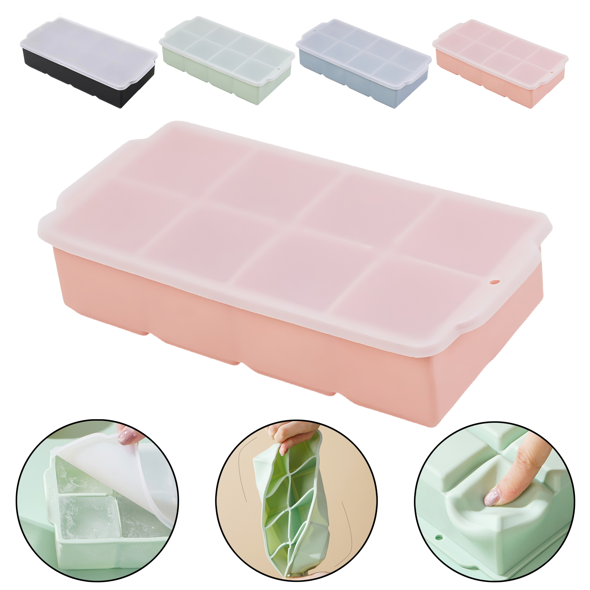 8-Cell Silicone Ice Cube Tray with Lid 6