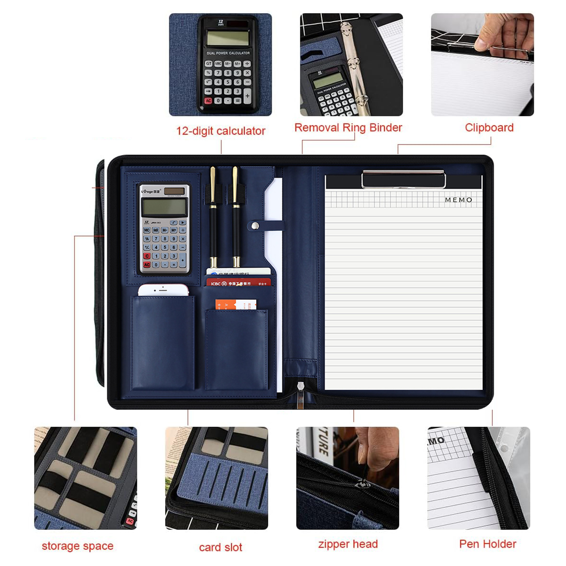 Leather Zipper Portfolio Binder with Letter Size Notepad 2