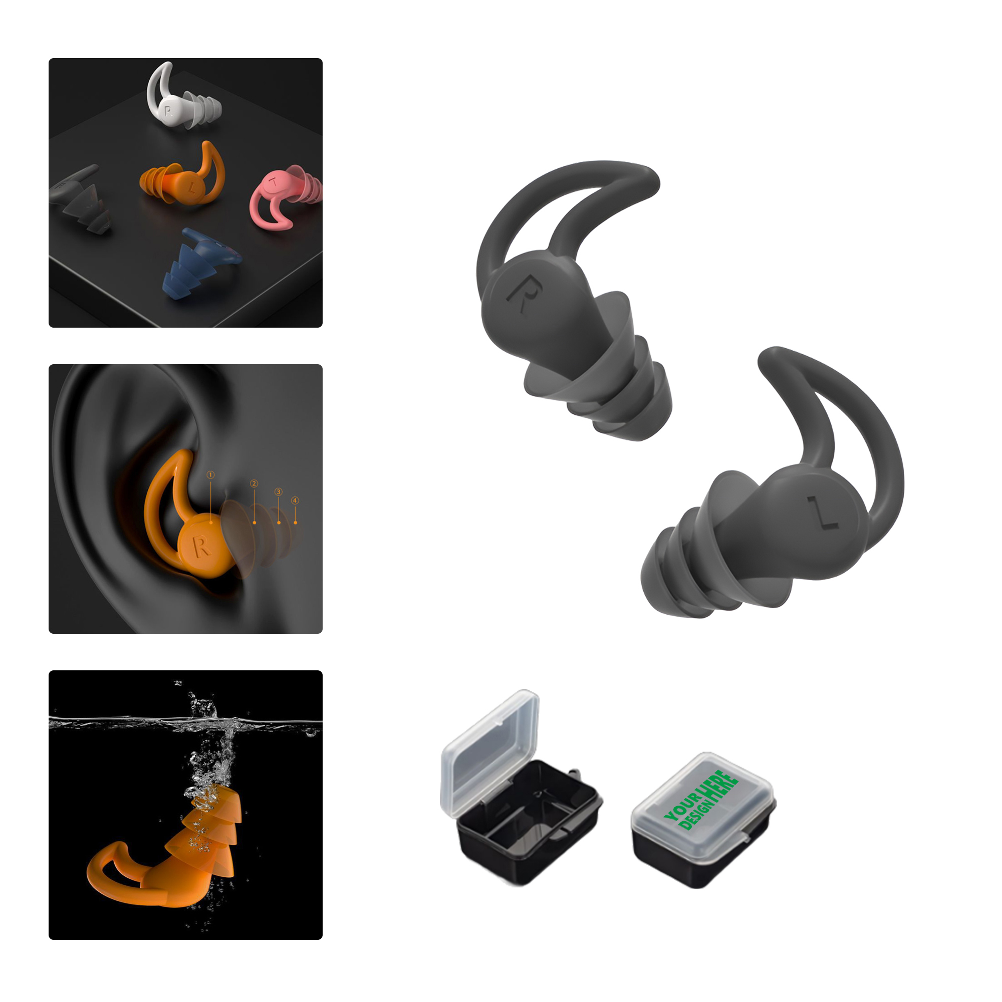 MOQ 50 Silicone Noise Reduction Earplugs for Sleep and Swimming 1