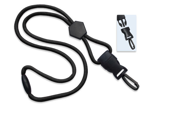 1/4" Blank Detachable Lanyard w/D-tach Plastic Swivel Hook (Black) 1