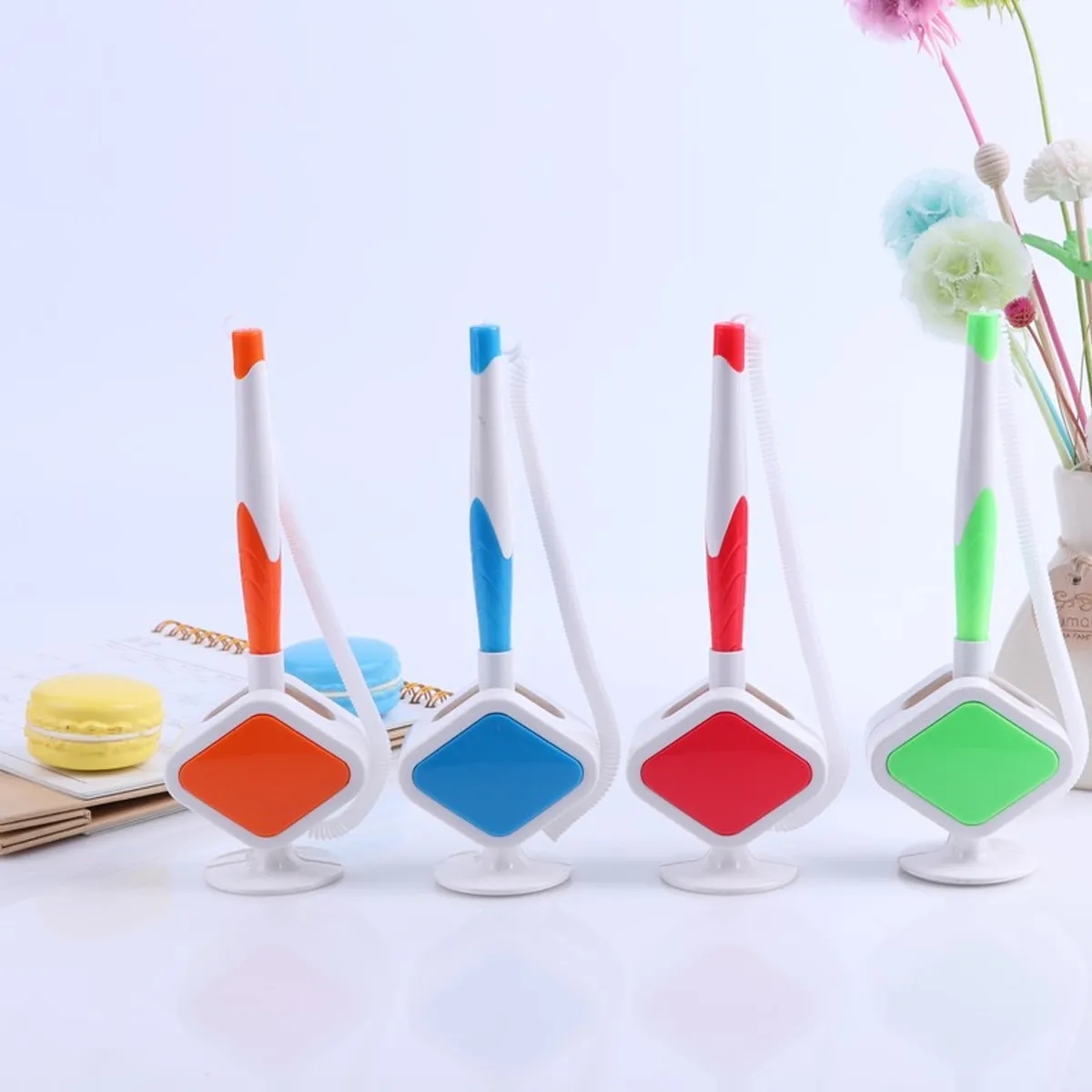 Plastic desk pen With stand And spiral chain 1