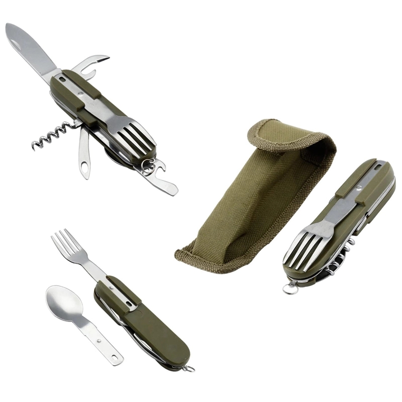 6 in 1 Stainless Steel Folding portable Camping Cutlery Tool 2