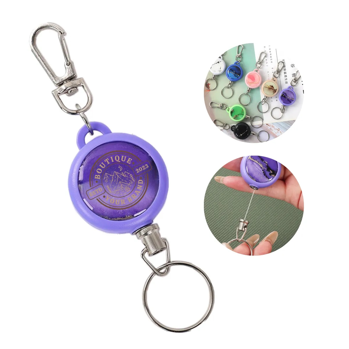 Retractable Keychain Badge Reel Carabiner Ski Pass Holder 3