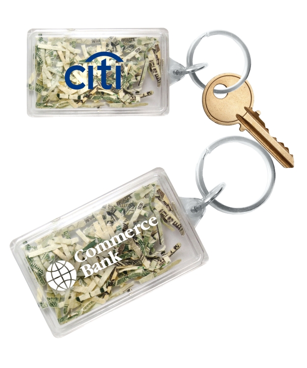 USA Made - Rectangle Shaped Key Tag filled with Shredded Genuine US Currency 1