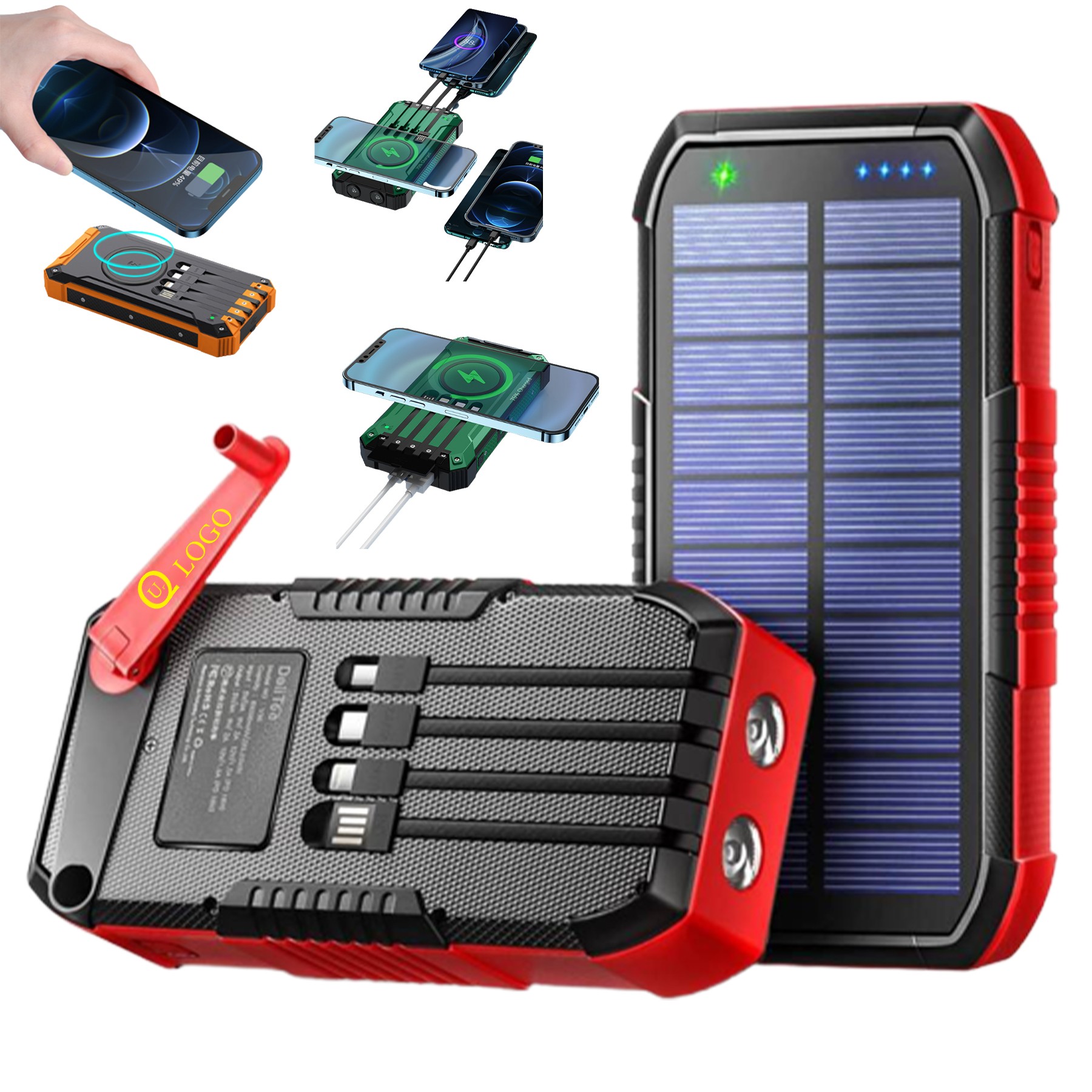 40000Mah Solar Power Bank Flashlight W/ 4 Built-In Cables