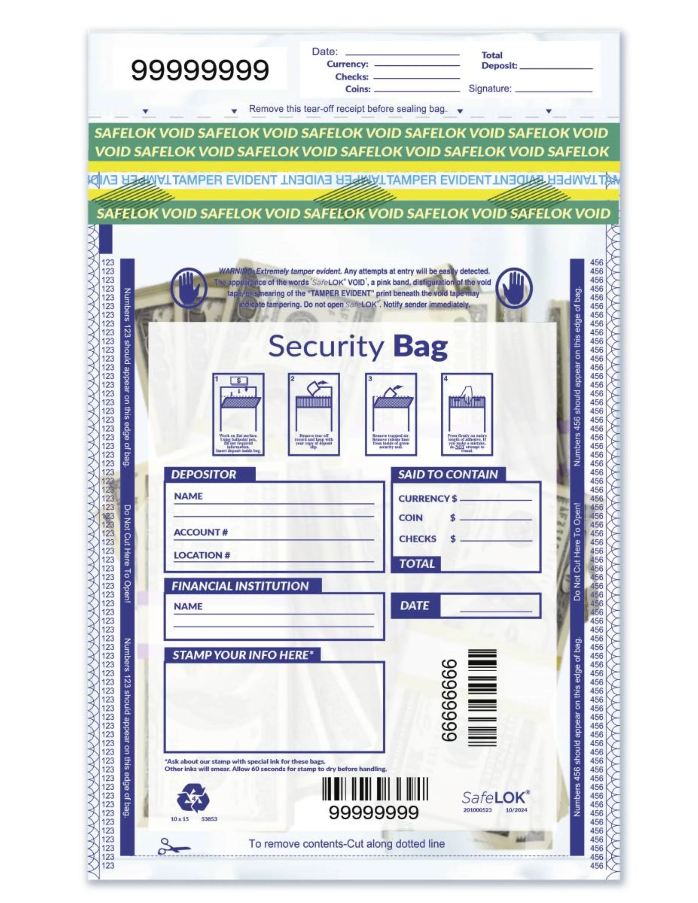Deposit Bags, Single Pocket, Clear, 10 X 15" 1