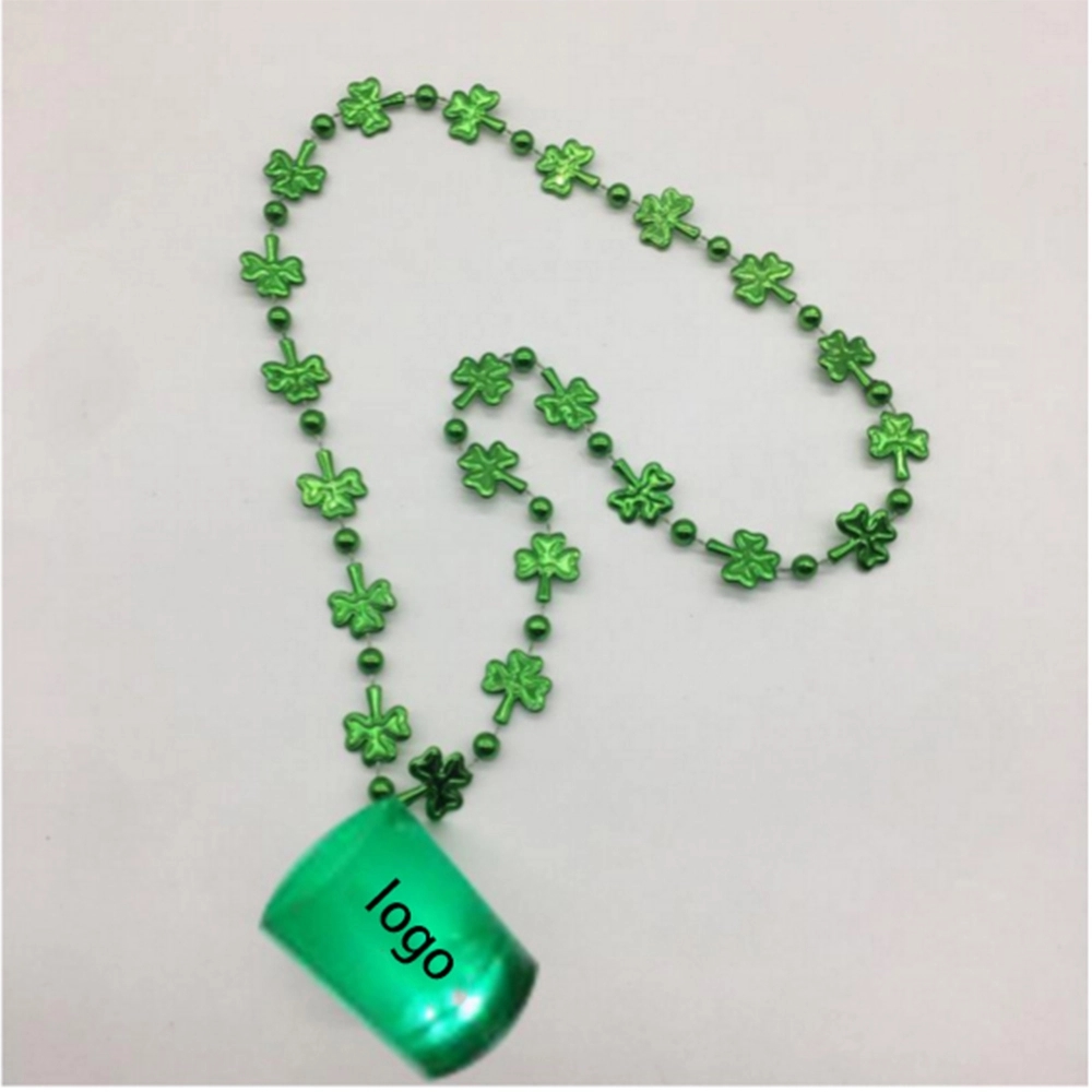 2 Oz Light Up Green Shot Glass w/trefoil Necklace 2