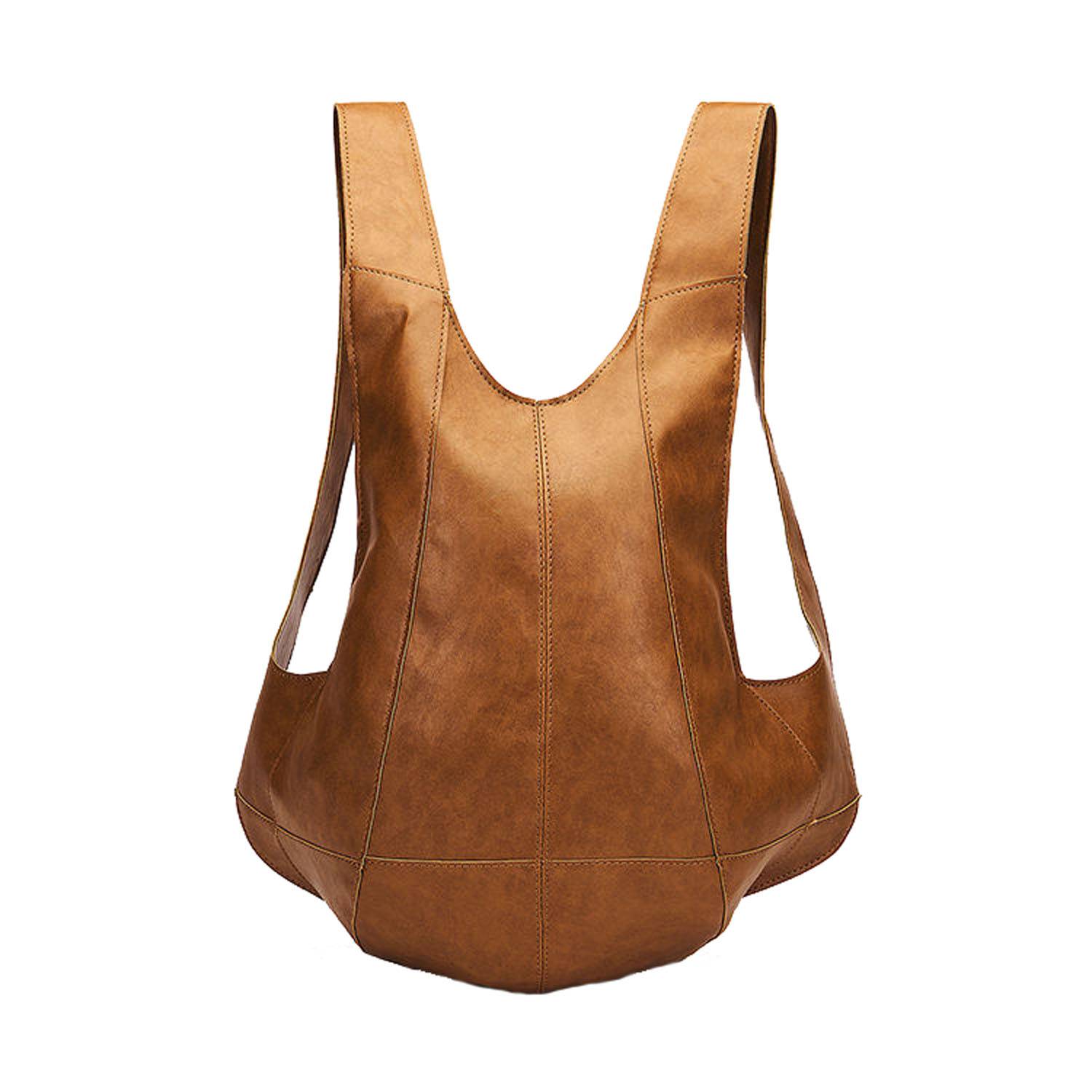 Waterproof Vintage Brown Faux Leather Bookbag backpack 4