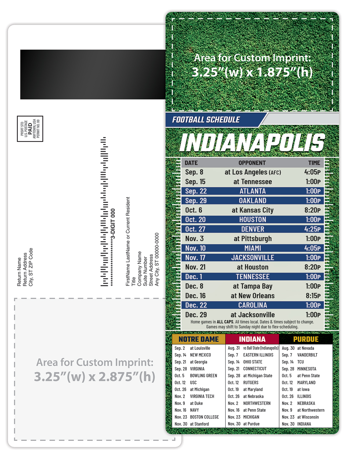 Football Schedule Laminated Card/Postcard with Magnet Strip 3.5x8.5 - 14 pt. 3