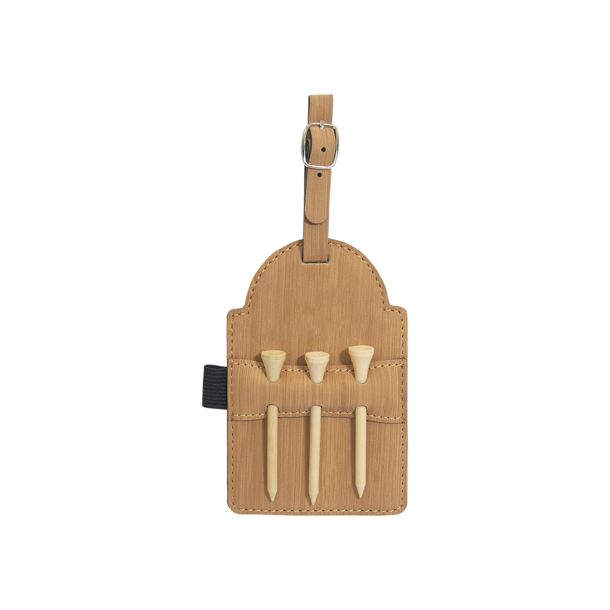 3" x 5" Bamboo Leatherette Golf Bag Tag w/ 3 Wooden Tees 3