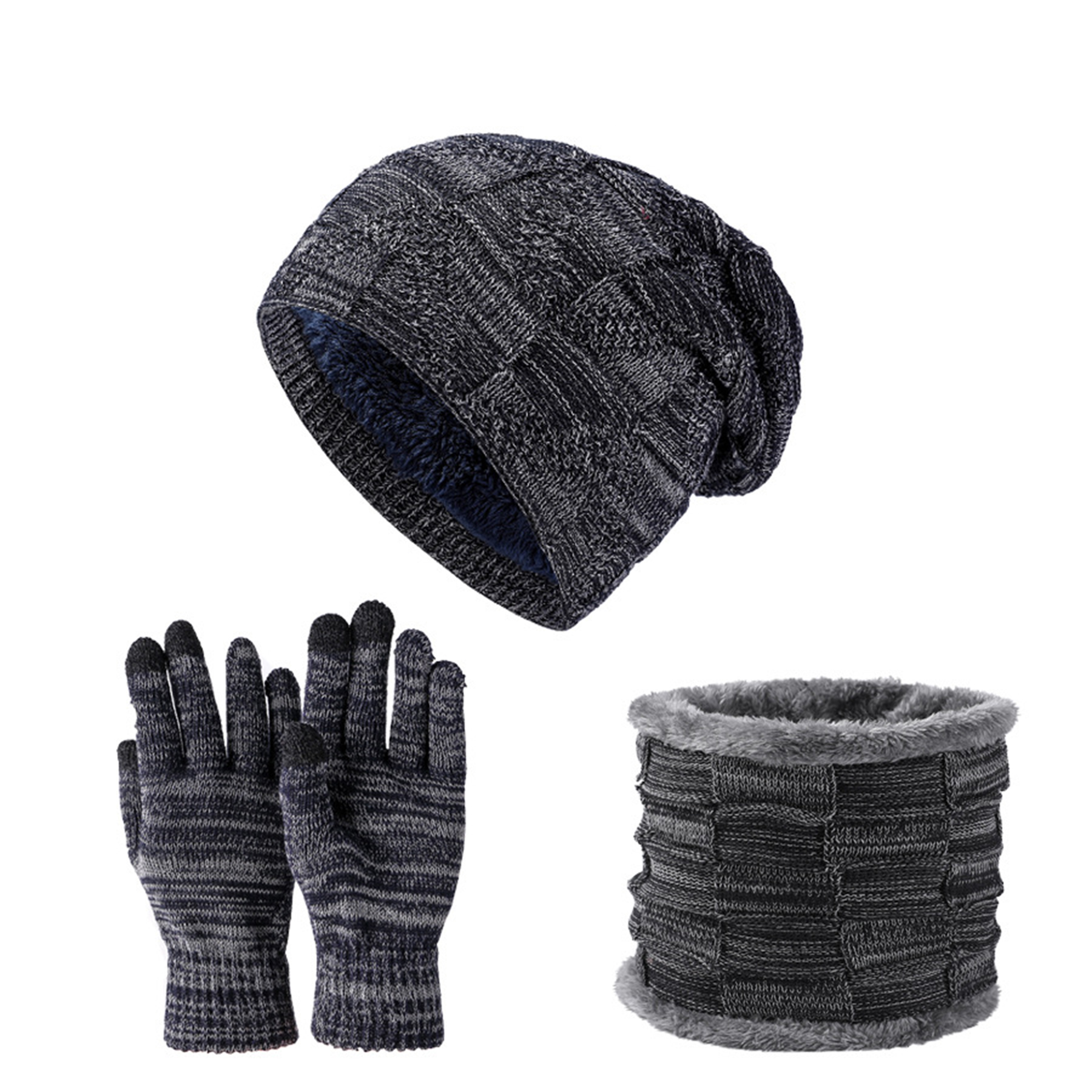 Winter Beanie Hat Scarf and Touch Screen Gloves Set 2